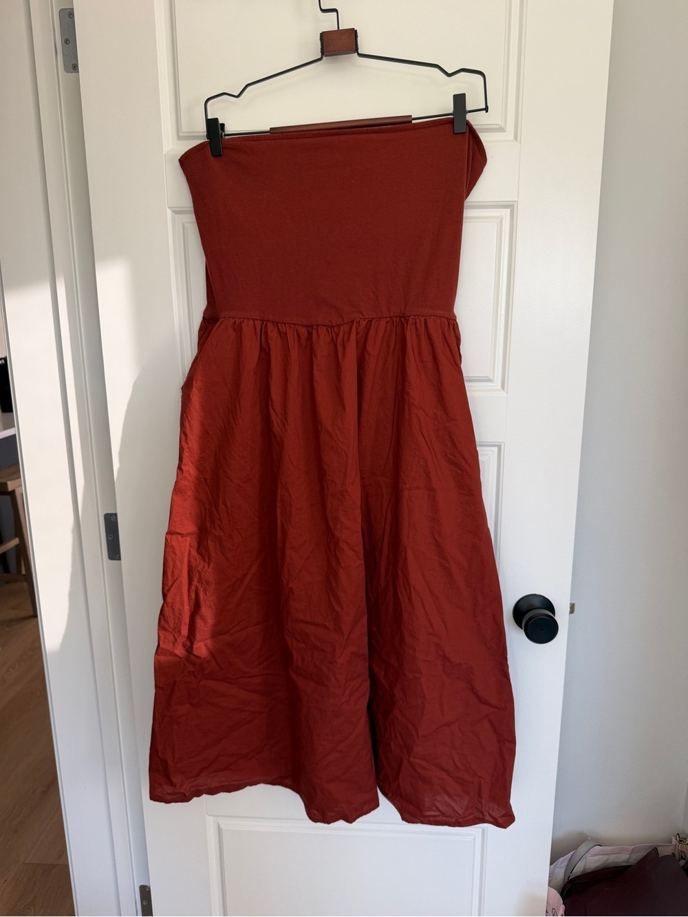 GAP 100% Cotton Strapless Poplin Dress in Burnt Orange
